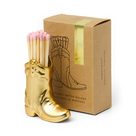 Nashville Ceramic Boot Match Holder 25 Matches Gold