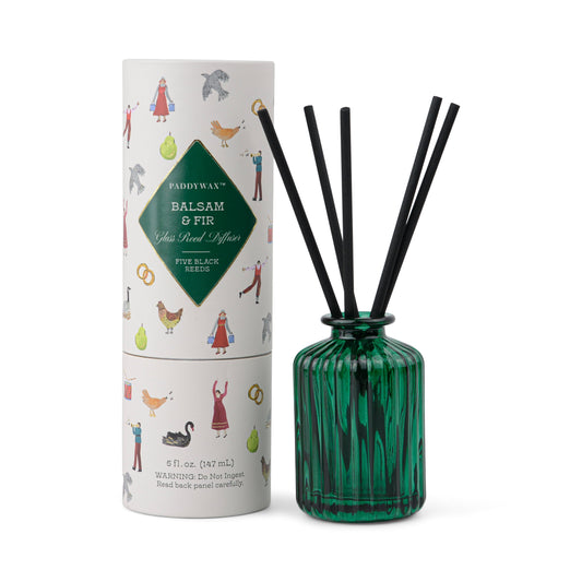 Christmas 5fl oz./147ml Ribbed Glass Diffuser - Green - Balsam & Fir