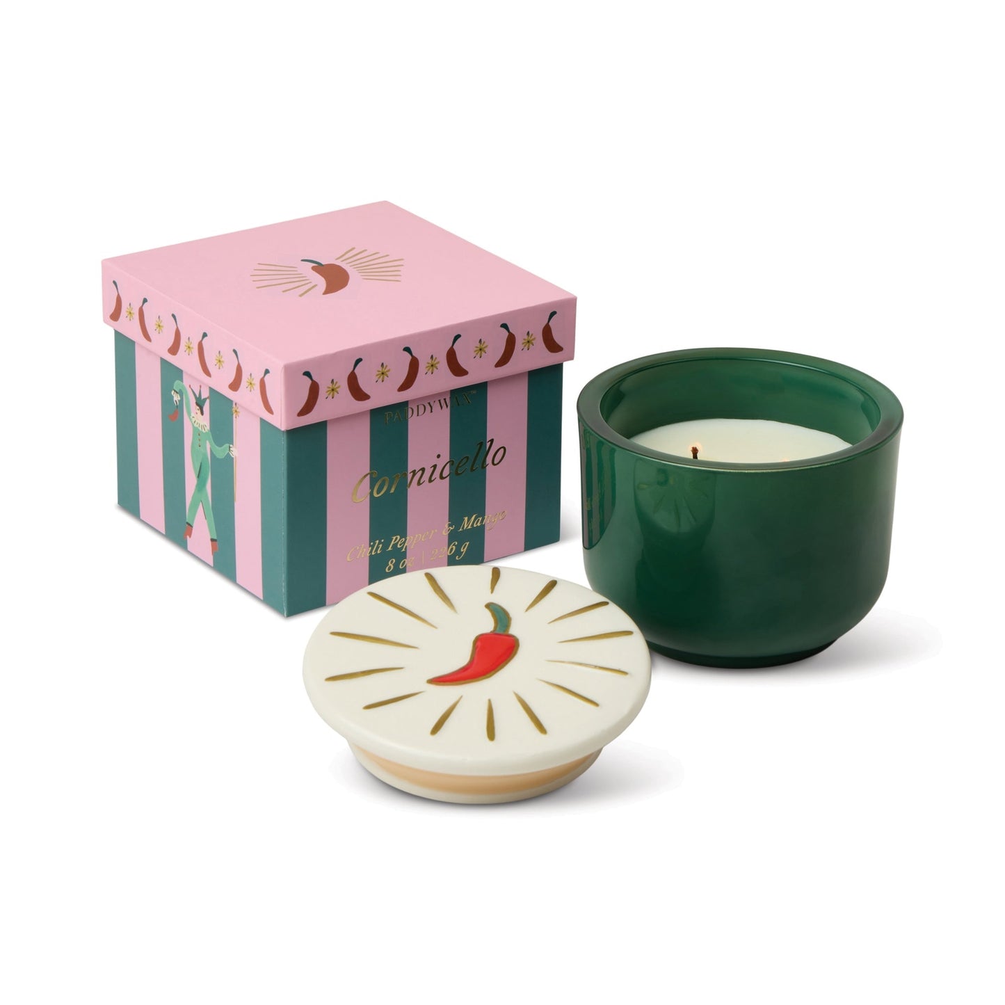 Charmed 8oz/226g Green Glass Candle with Chili Lid - Chili Pepper & Mango