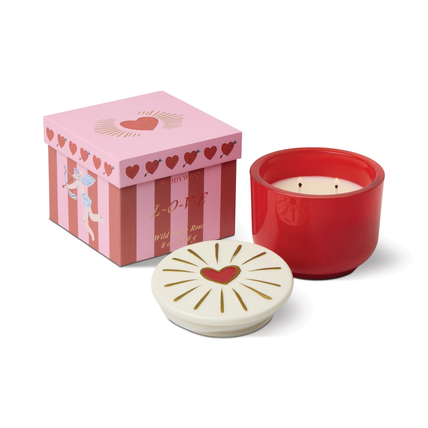 Charmed 8oz/226g Red Glass Candle with Heart Lid  - Wild Fig & Rose